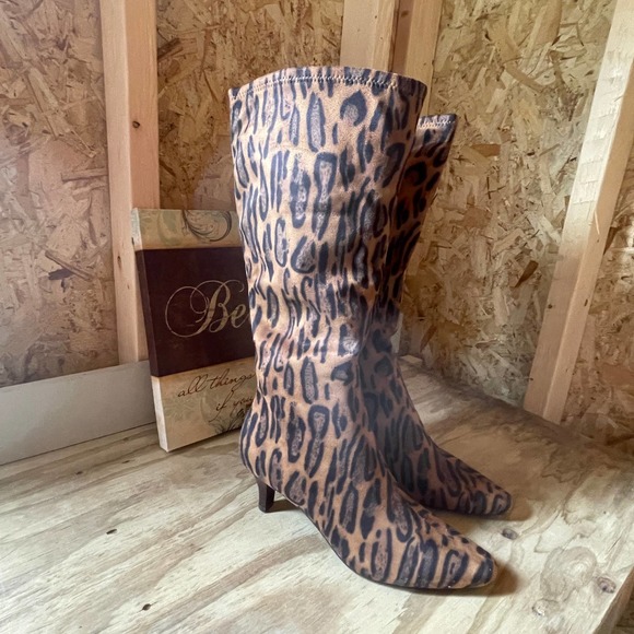 Impo Shoes - IMPO Womens Boots 9M Brown Black Wildcat Leopard Print Knee High Memory Foam